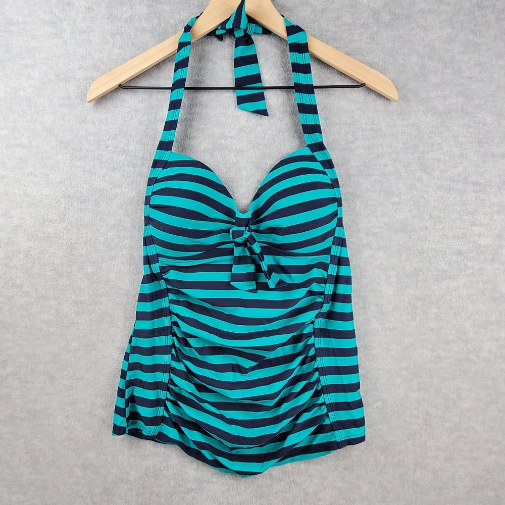 Merona Womens Swimsuit Medium Green Striped Padded Cup One Piece